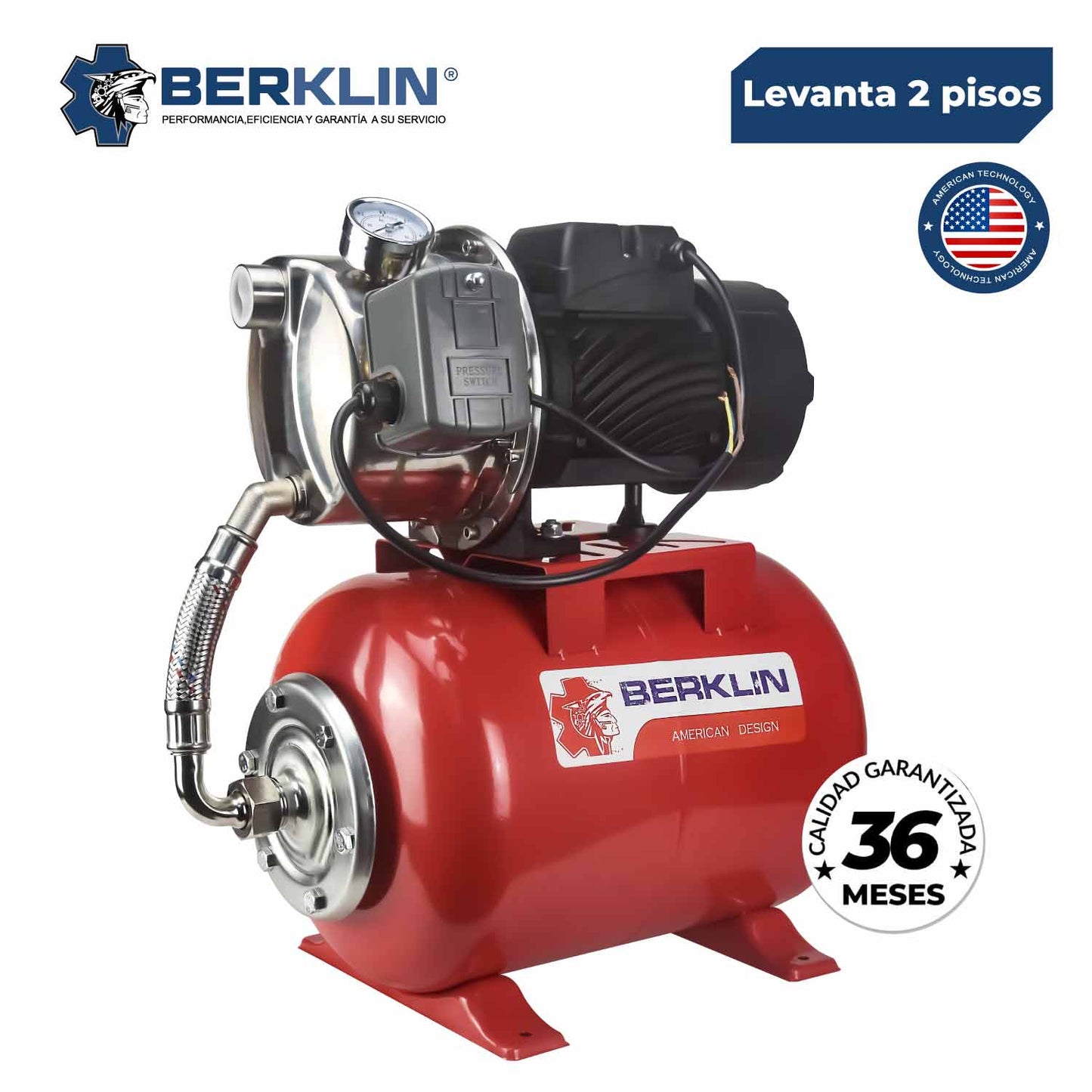EQUIPO HIDRONEUMATICO DE 60L CON BOMBA DE ACERO INOXIDABLE DE 1HP