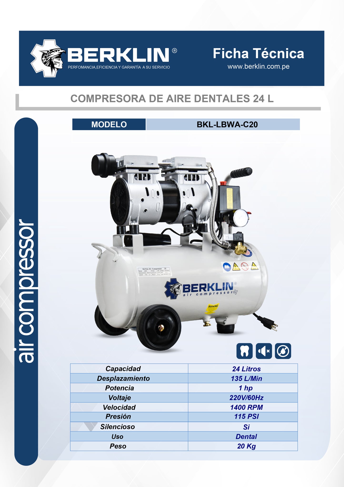 COMPRESORA SILENCIOSA DE 24LT