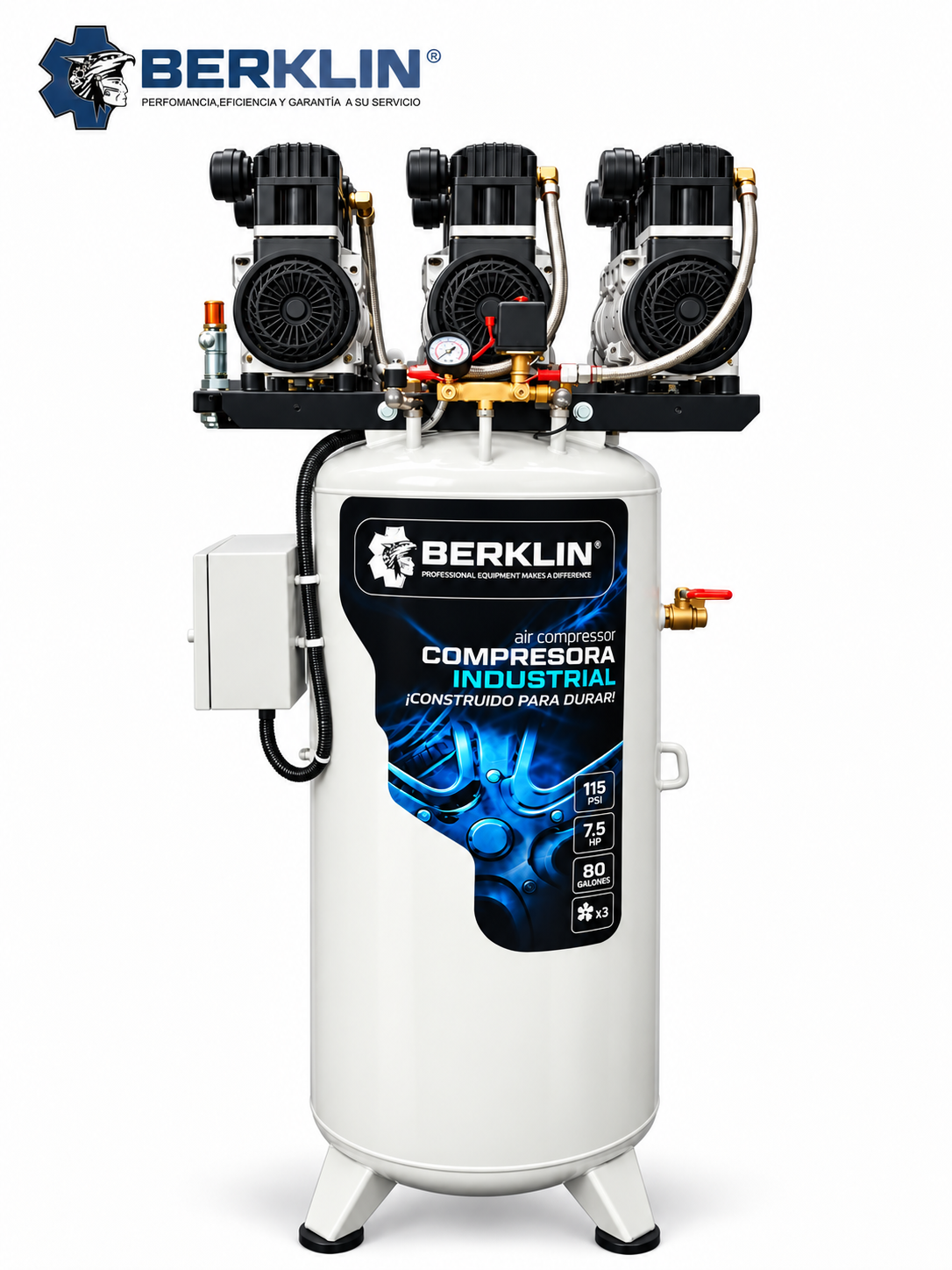 COMPRESORA SEMI SILENCIOSA DE 80 GL DE 2.5HP*3