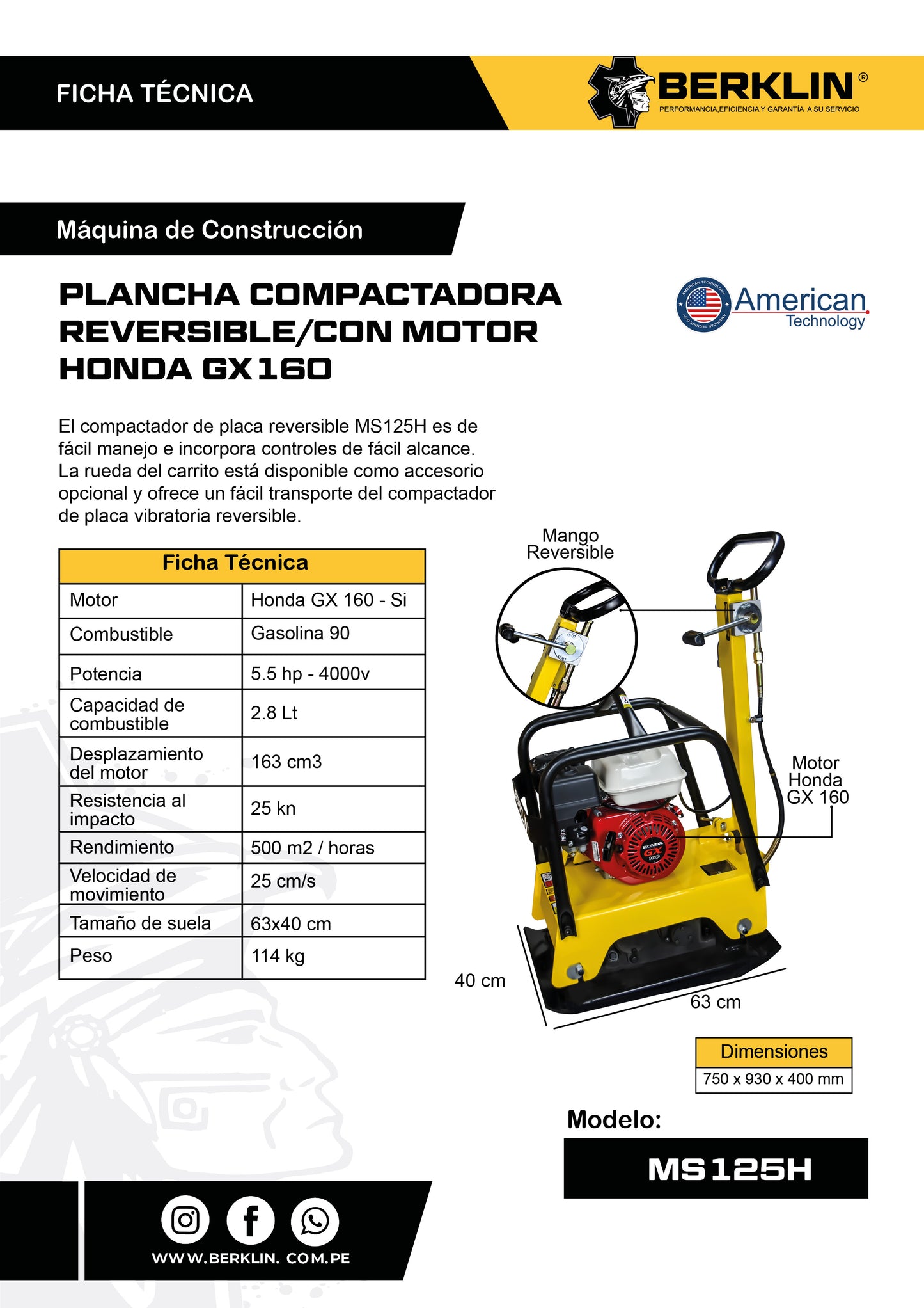 Plancha Compactadora reversibles con motor HONDA GX160