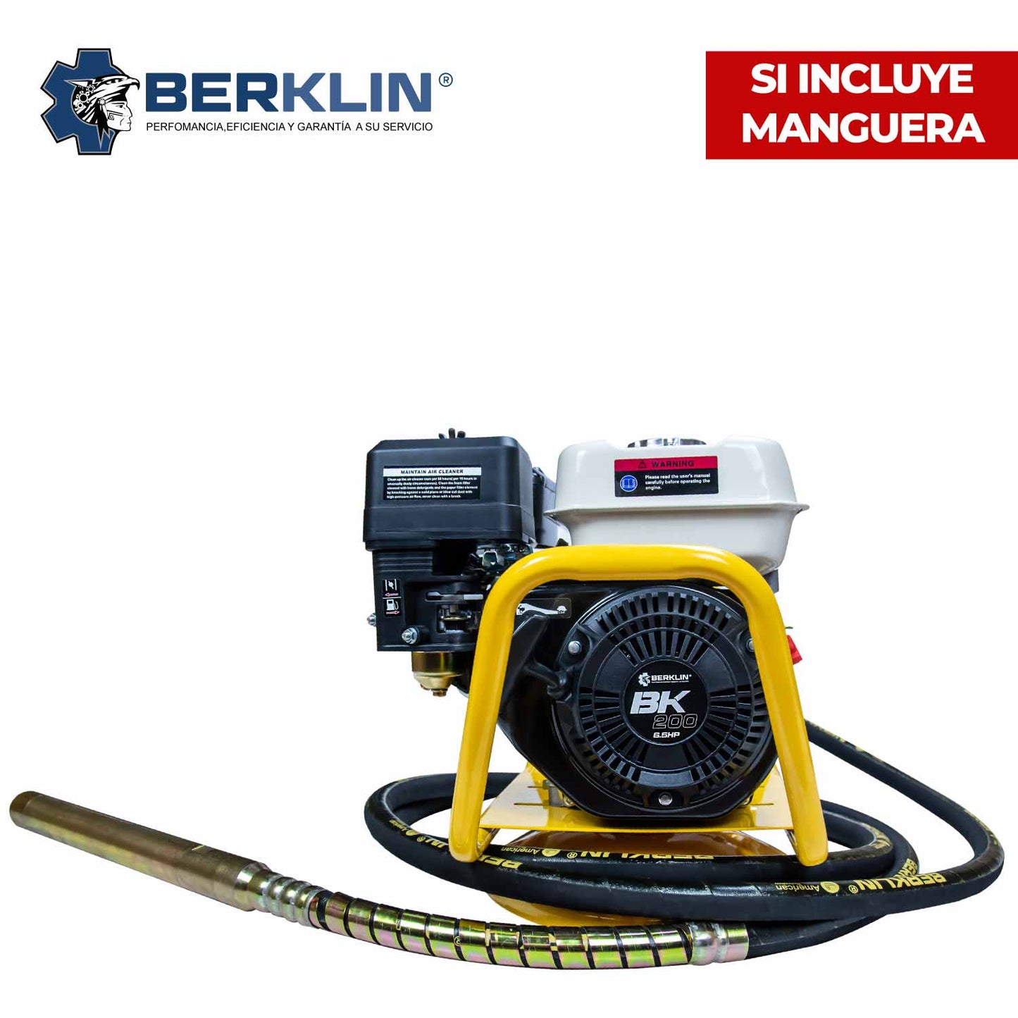 VIBRADORA DE CONCRETO CON MOTOR BERKLIN 6.5 HP MAS MANGUERA DE 1 1/2