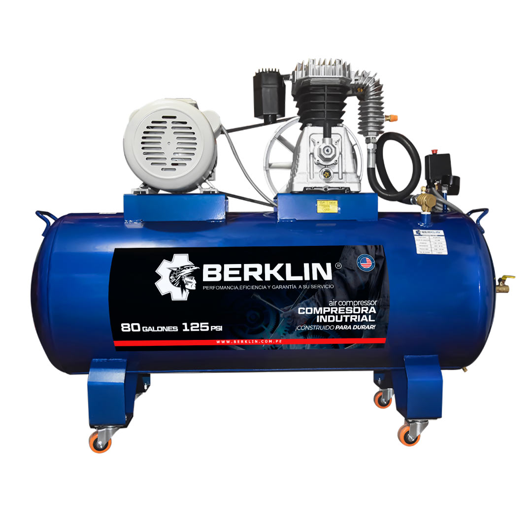 COMPRESORA INDUSTRIAL HORIZONTAL DE 80G DE 5HP