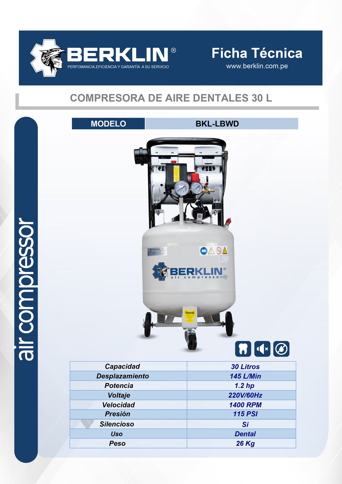 COMPRESORA SILENCIOSA DE 30LT