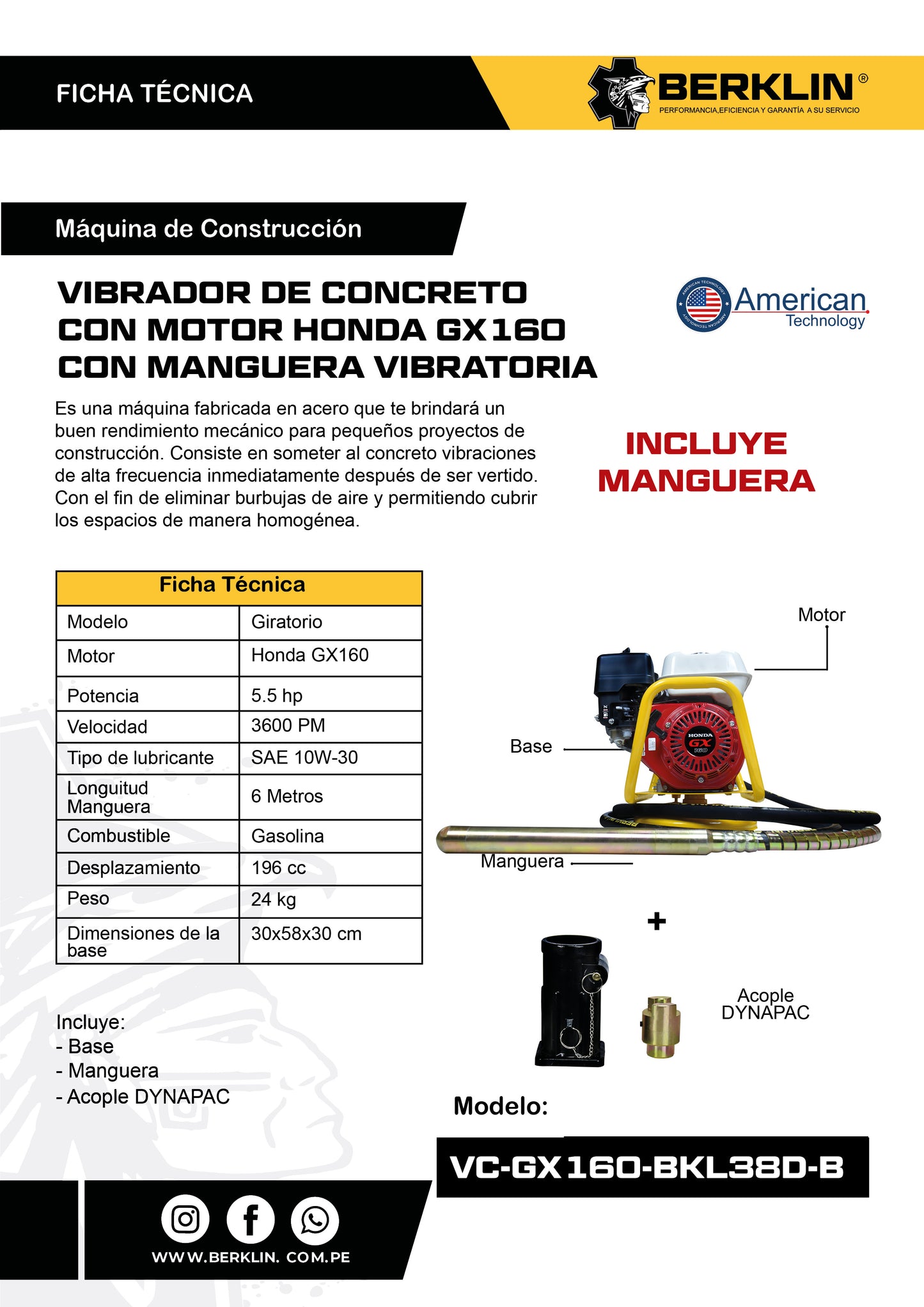 VIBRADORA DE CONCRETO CON MOTOR HONDA MAS MANGUERA DE 1 1/2