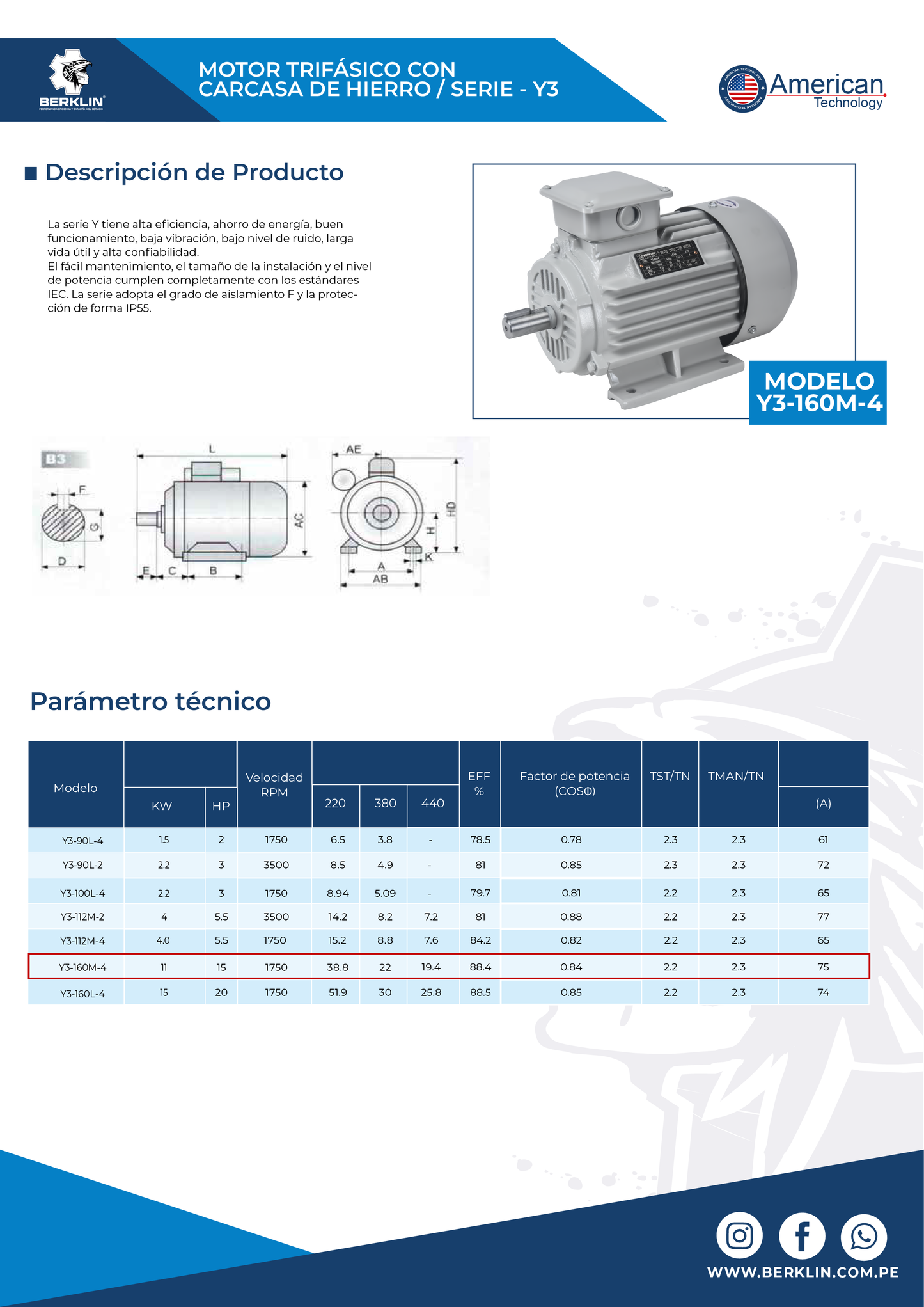 MOTOR ELÉCTRICO TRIFÁSICO DE 15HP 1750RPM