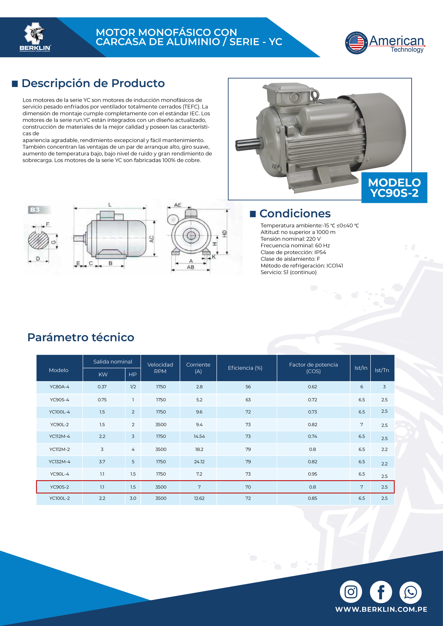 MOTOR ELÉCTRICO MONOFÁSICO DE 1.5HP 3500RPM